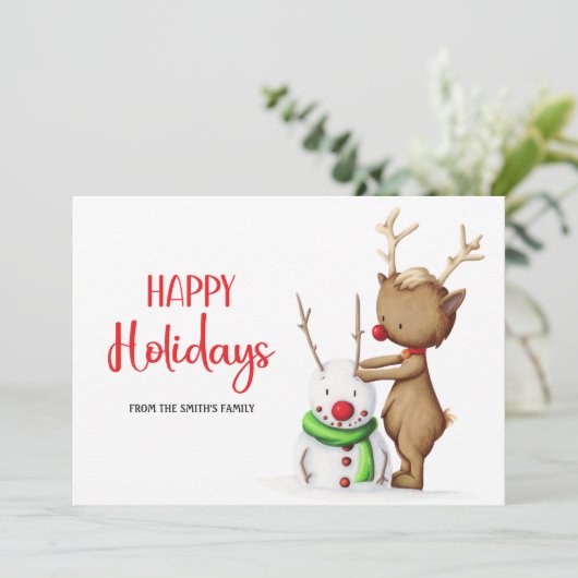 Schattigeste Prettige feestdagen rendier sneeuwman Feestdagenkaart (Staand voorkant)