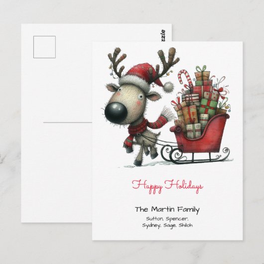 Schattigeste Prettige feestdagen rendier trekt aan Briefkaart (Voorkant / Achterkant)