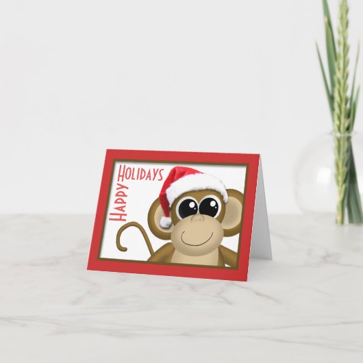 Schattigeste Prettige feestdagen Santa Hat Monkey Kaart (Voorkant)
