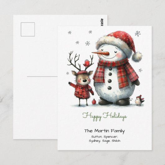 Schattigeste Prettige feestdagen sneeuwman en rend Briefkaart (Voorkant / Achterkant)