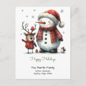 Schattigeste Prettige feestdagen sneeuwman en rend Briefkaart (Voorkant)