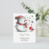 Schattigeste Prettige feestdagen sneeuwman en rode Briefkaart (Staand voorkant)