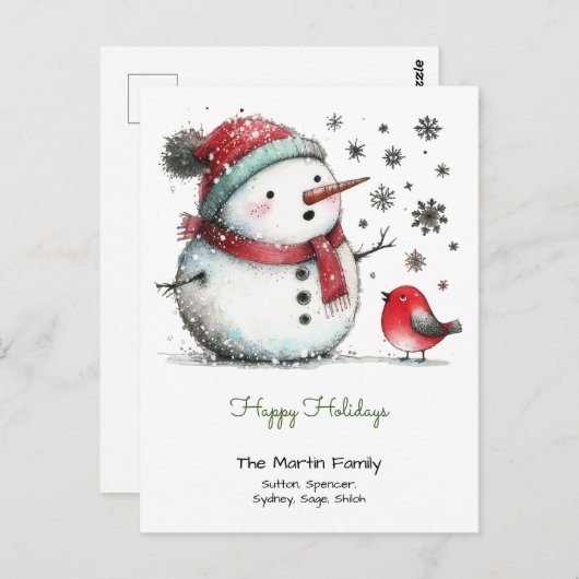 Schattigeste Prettige feestdagen sneeuwman en rode Briefkaart (Voorkant / Achterkant)