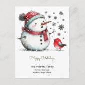 Schattigeste Prettige feestdagen sneeuwman en rode Briefkaart (Voorkant)