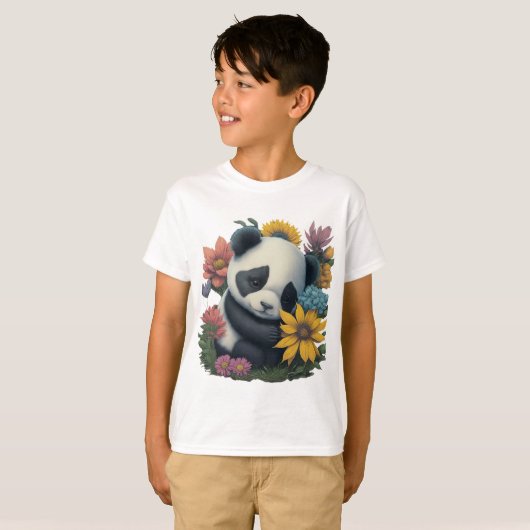 Schattigheid bloeit! Shop schattige panda en bloem T-shirt (Voorkant volledig)