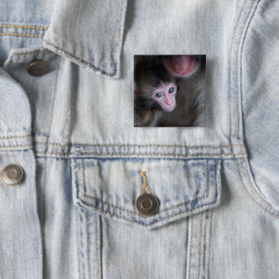 Schattigste baby dieren Baby makaak aap en moede Vierkante Button 5,1 Cm