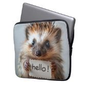 Schattigste Hallo egel Holding "?!" Bordjee Laptop Sleeve (Voorkant Links)