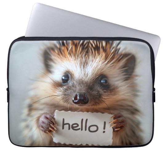 Schattigste Hallo egel Holding "?!" Bordjee Laptop Sleeve (Voorkant)