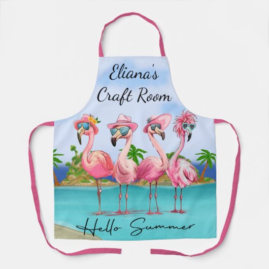 Schattigste Hallo roze? Zomerflamingo's op het str Schort (Voorkant)