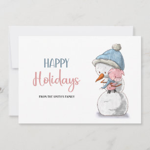 Schattigste Prettige feestdagen Snowman Pig Feestdagenkaart