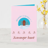 Schatzoeken leuk eekhoorn graven op pastelroze kaart (Gele Bloem)