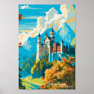 Schawangau Duitsland vintage reisillustratie Poster
