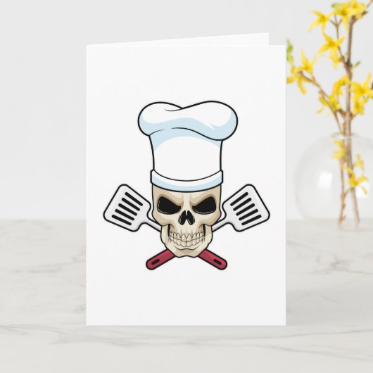 Schedel als kok met kookmuts kaart (Gele Bloem)