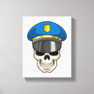 Schedel als politieagent met politiepet canvas afdruk