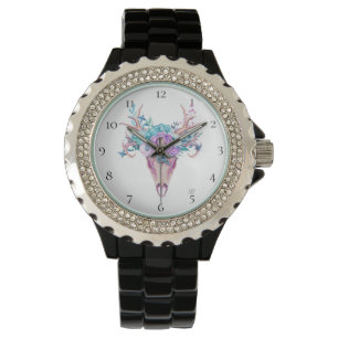 *~* Schedel Antlers Hoorn Boho Bloemen Tribal Beac Horloge