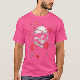 Schedel Art Rozen Rode Bloemen Gothic Gotische kun T-shirt