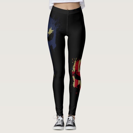 Schedel Australische vlag zwart Leggings (Voorkant)