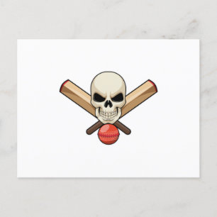 Schedel bij cricket met cricketbat briefkaart