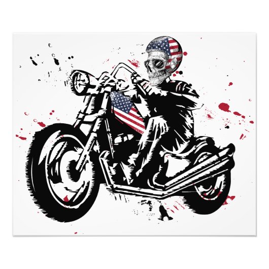 Schedel Biker met Amerikaanse vlag Foto Afdruk (Voorkant)