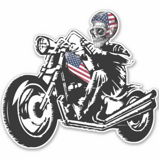 Schedel Biker met Amerikaanse vlag Sticker (Voorkant)