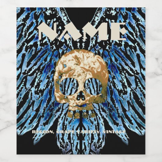 Schedel blauw, aangepaste wijnmakerij labels wijn etiket (Enkel label)