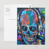 Schedel, blauwe muziek Graffiti straatkunst, urban Briefkaart (Voorkant / Achterkant)