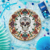💀🎉: Schedel & Bloei Halo Doom Día de los Muertos Papieren Bordje (Feest)