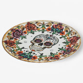 💀🎉: Schedel & Bloei Halo Doom Día de los Muertos Papieren Bordje (Gekanteld)