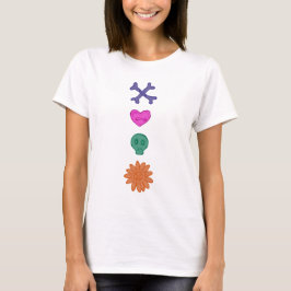 Schedel, Bloem, Hart, Botten Griezels Buttons T-sh T-shirt