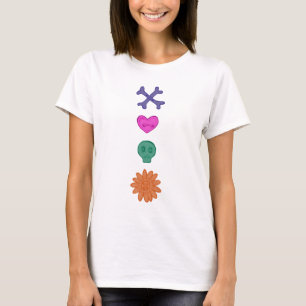 Schedel, Bloem, Hart, Botten Griezels Buttons T-sh T-shirt