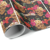 Schedel Bloemen Dag Dode Achtergrond Cadeaupapier (Rol Hoek)