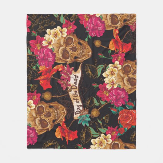 Schedel Bloemen Dag Dode Achtergrond Fleece Deken (Voorkant)
