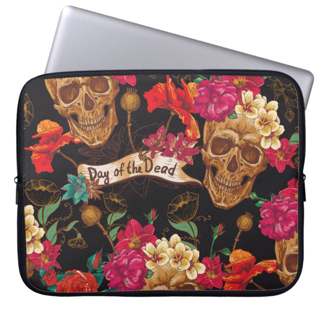 Schedel Bloemen Dag Dode Achtergrond Laptop Sleeve (Voorkant)