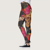 Schedel Bloemen Dag Dode Achtergrond Leggings (Links)
