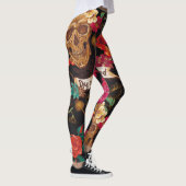 Schedel Bloemen Dag Dode Achtergrond Leggings (Rechts)