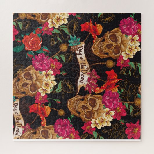 Schedel Bloemen Dag Dode Achtergrond Legpuzzel (Horizontaal)