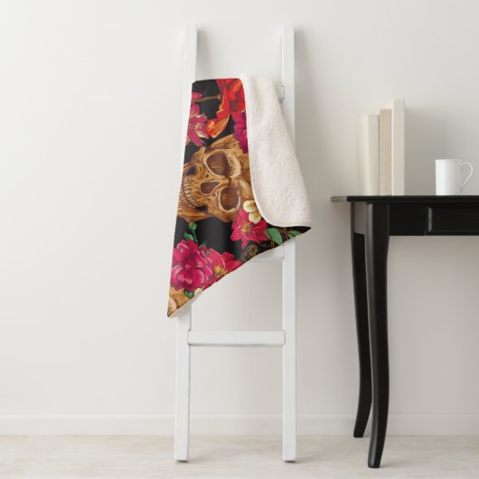 Schedel Bloemen Dag Dode Achtergrond Sherpa Deken (In situ)