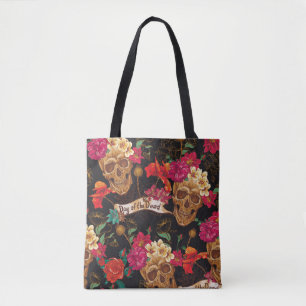 Schedel Bloemen Dag Dode Achtergrond Tote Bag