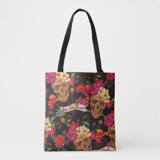 Schedel Bloemen Dag Dode Achtergrond Tote Bag (Voorkant)