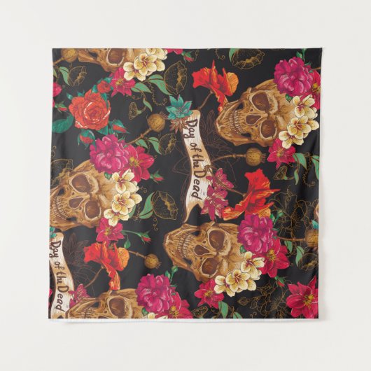Schedel Bloemen Dag Dode Achtergrond Wandkleed (Voorkant (horizontaal))