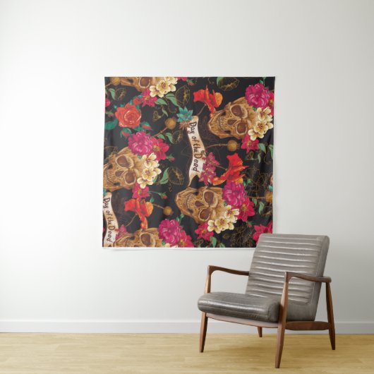 Schedel Bloemen Dag Dode Achtergrond Wandkleed (In Situ (horizontaal))