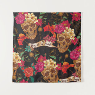 Schedel Bloemen Dag Dode Achtergrond Wandkleed