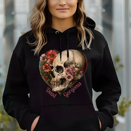 Schedel Bloemen Hart Spooky Design Hoodie
