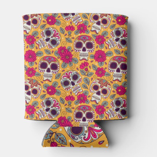 Schedel bloemen: Mexicaanse dag achtergrond Blikjeskoeler (Achterkant)