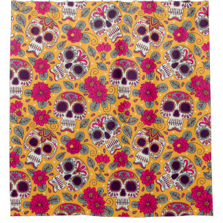 Schedel bloemen: Mexicaanse dag achtergrond Douchegordijn