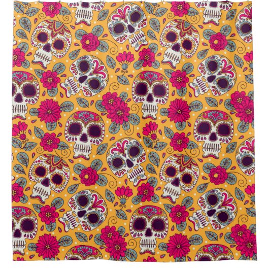 Schedel bloemen: Mexicaanse dag achtergrond Douchegordijn (Voorkant)