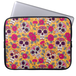 Schedel bloemen: Mexicaanse dag achtergrond Laptop Sleeve