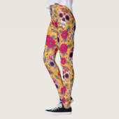 Schedel bloemen: Mexicaanse dag achtergrond Leggings (Links)