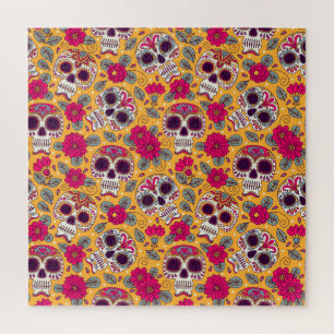 Schedel bloemen: Mexicaanse dag achtergrond Legpuzzel