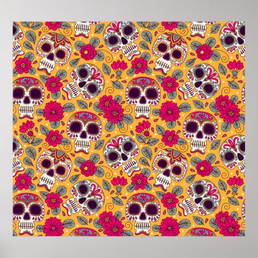 Schedel bloemen: Mexicaanse dag achtergrond Poster (Voorkant)